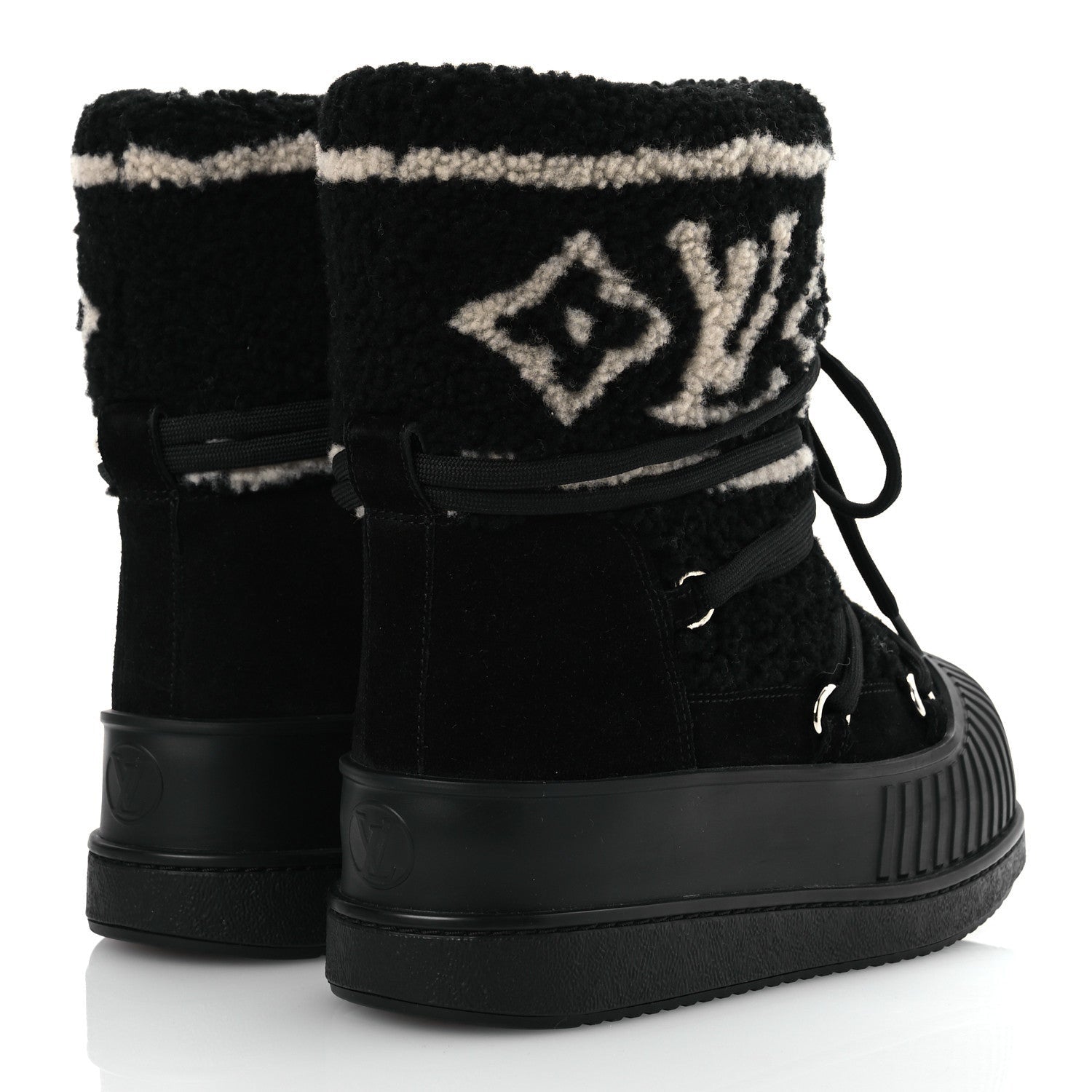Louis Vuitton Suede Shearling Polar Flat Half Boots Black 5 of 7