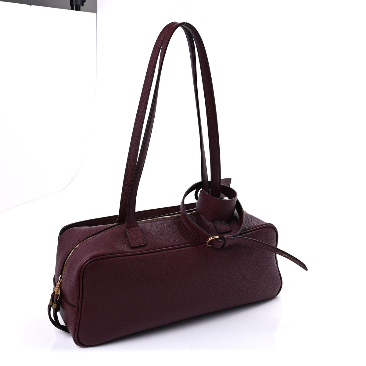 Grained Calfskin Small Carrie Bowling Bag Burgundy