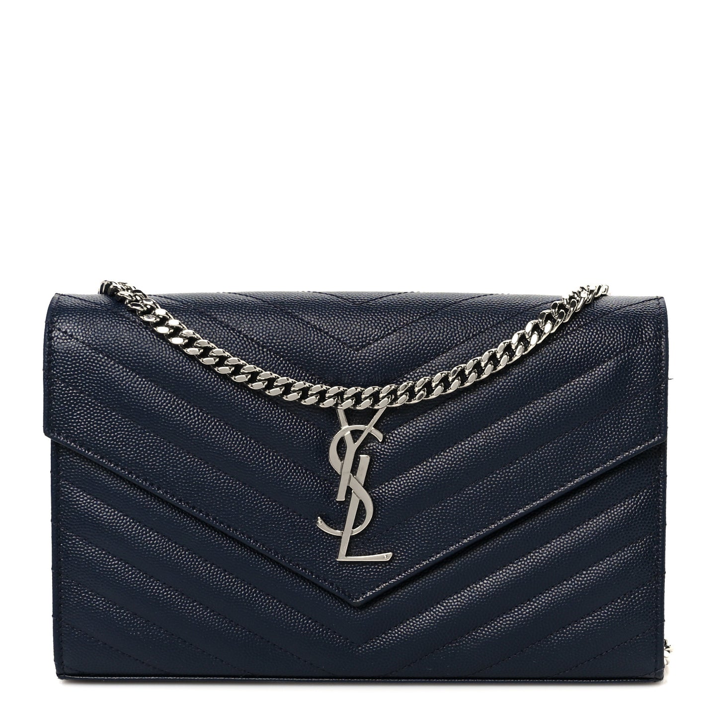 Grain De Poudre Matelasse Chevron Monogram Chain Wallet Deep Marine