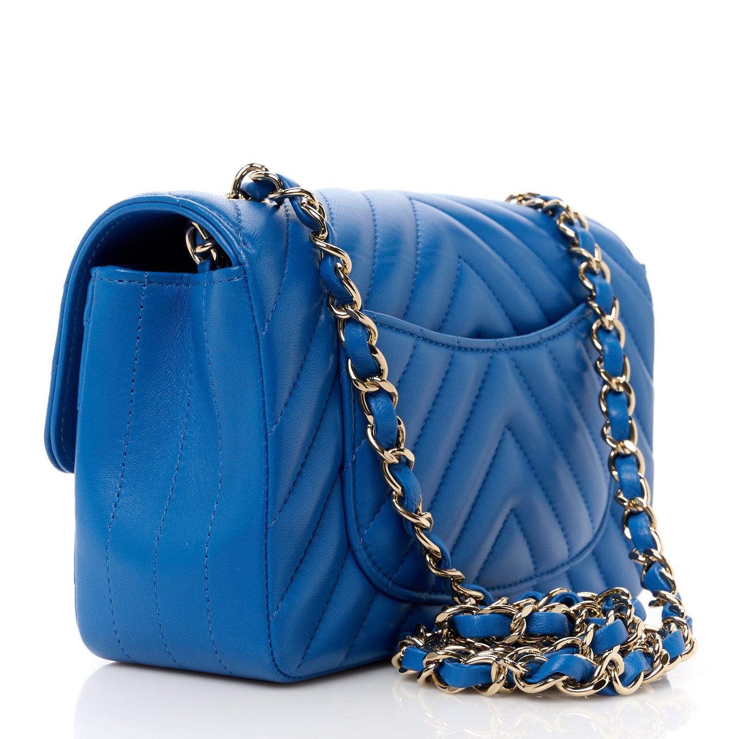 Lambskin Chevron Quilted Mini Rectangular Flap Blue