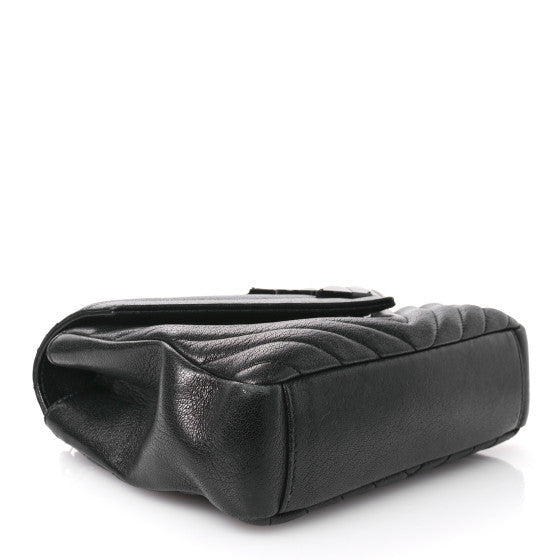 Sheepskin Matelasse Chevron Monogram Monochrome Medium College Bag Black
