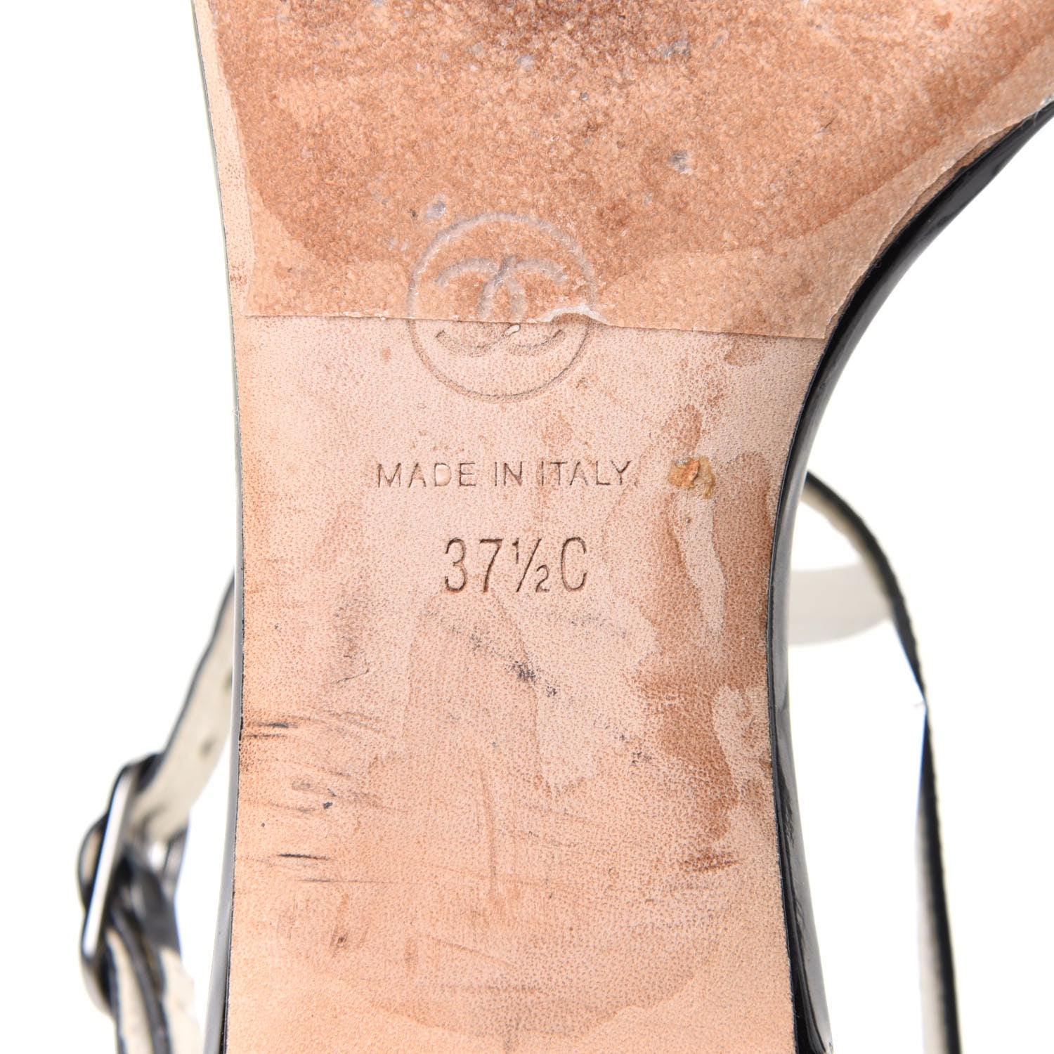 Chanel Patent Tweed CC Sandals 37.5 Black 7 of 8