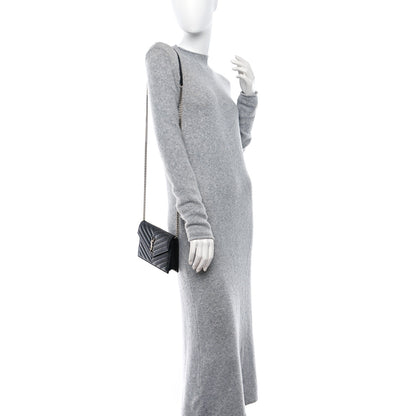 Saint Laurent Grain De Poudre Matelasse Chevron Monogram Envelope Chain Wallet Black 2 of 11