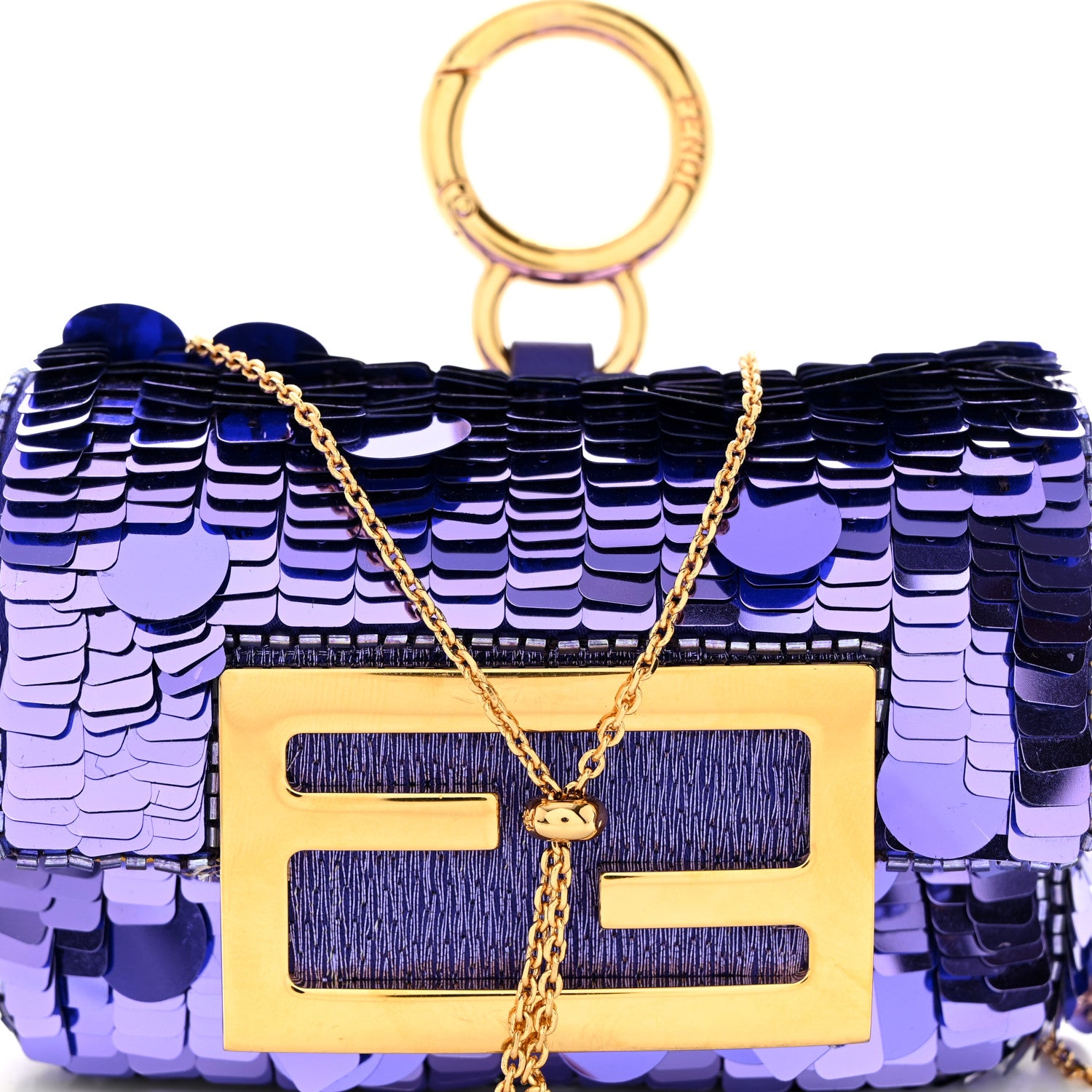 Fendi Sequin Paillettes Shiny Nappa Sex and the City Nano Maxi Buckle Baguette Charm Viola Purple 9 of 11