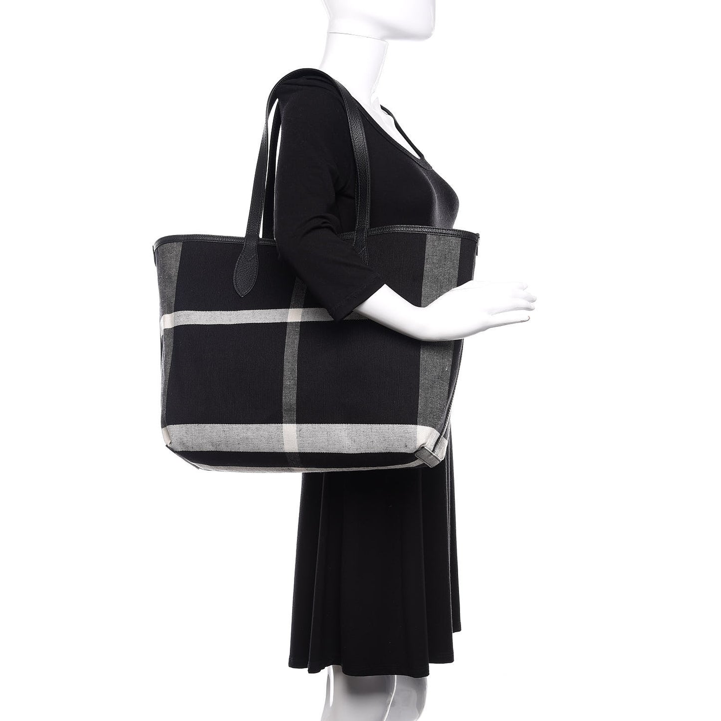 Coated Canvas Mega Check Medium Doodle Tote Black White