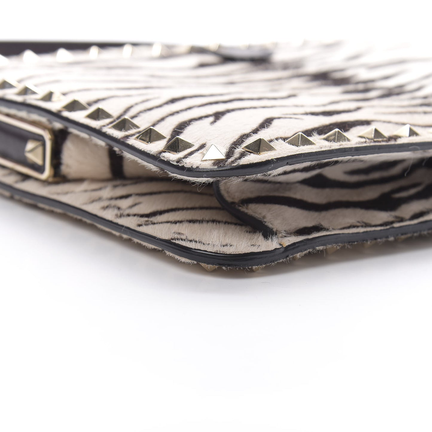 Pony Hair Zebra Rockstud Frame Bag Black Ivory
