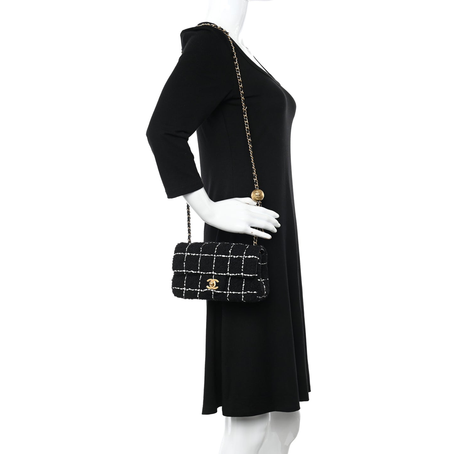 Tweed Quilted Mini Rectangular Pearl Crush Flap Black