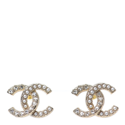 Chanel Crystal Pearl CC Earrings Gold 1 of 4