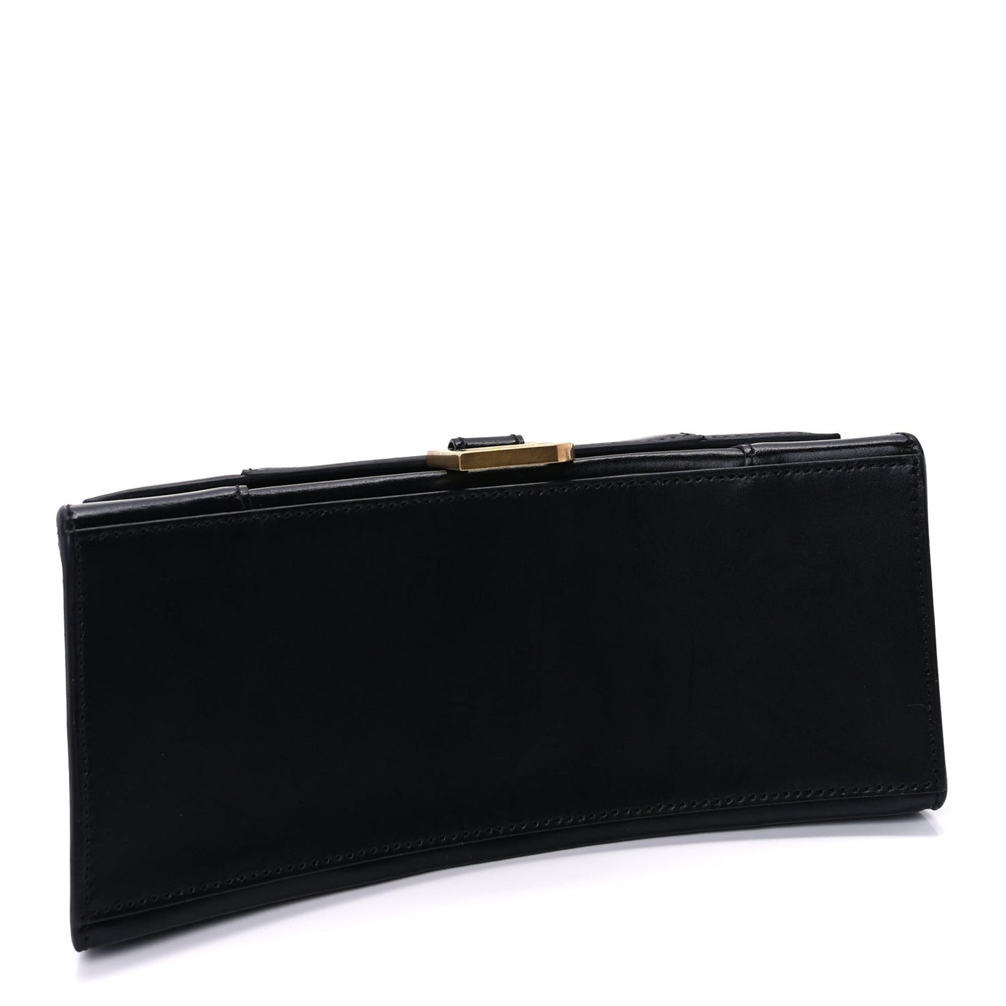 Shiny Box Calfskin Small Hourglass Top Handle Bag  Black