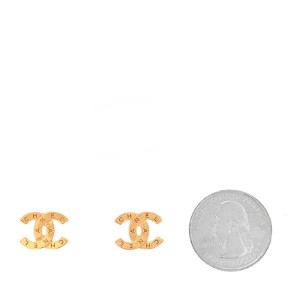 Chanel Metal CC Paris Button Stud Earrings Gold 2 of 7