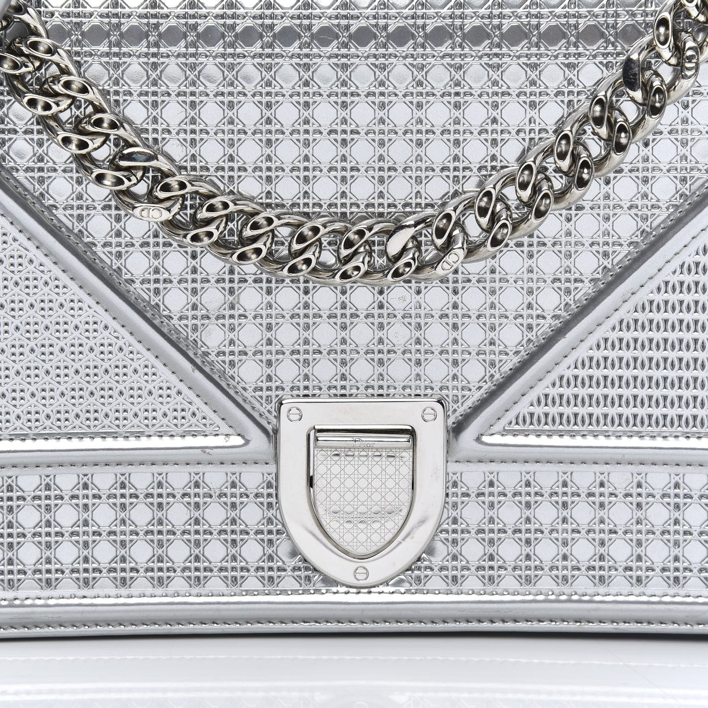 Metallic Patent Micro-Cannage Medium Diorama Flap Bag Silver