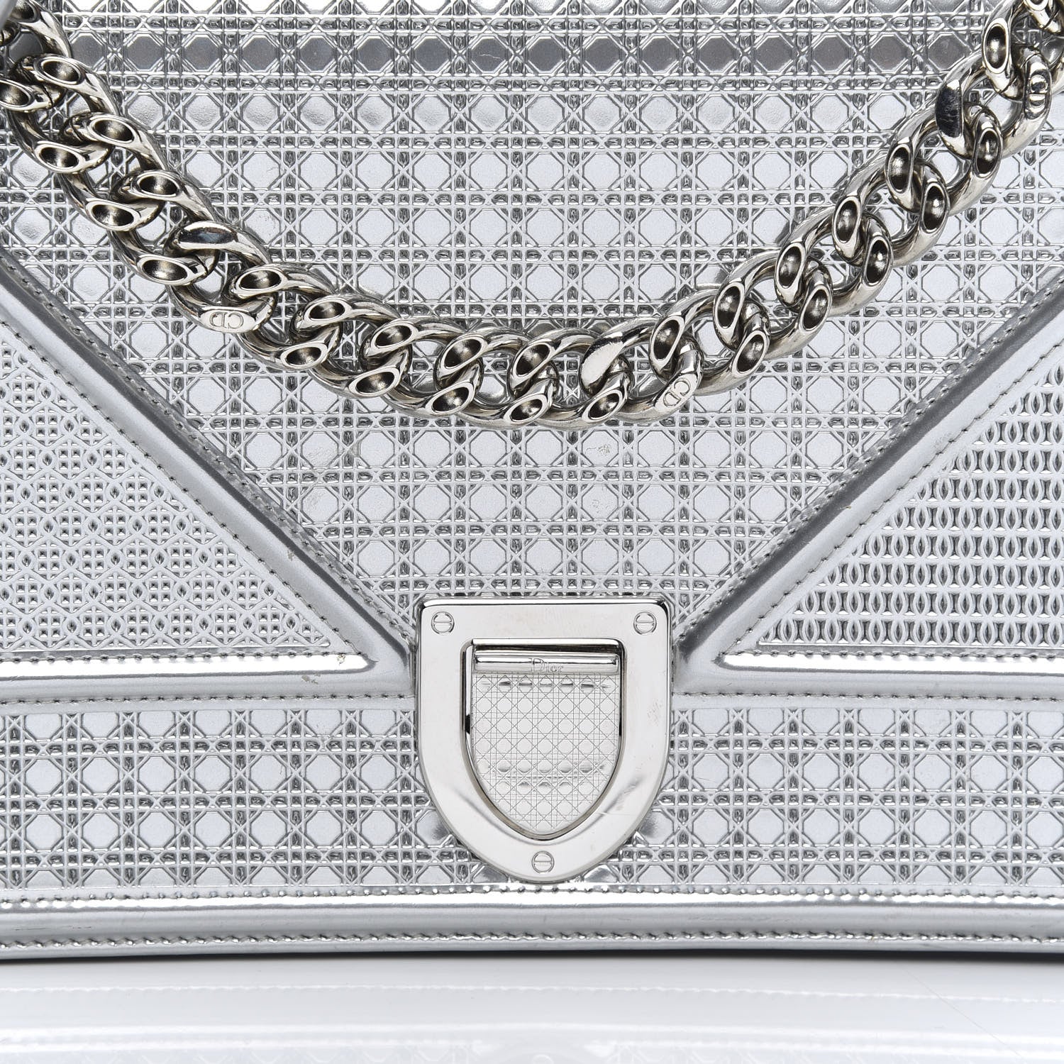 Christian Dior Metallic Patent Micro-Cannage Medium Diorama Flap Bag Silver 13 of 14