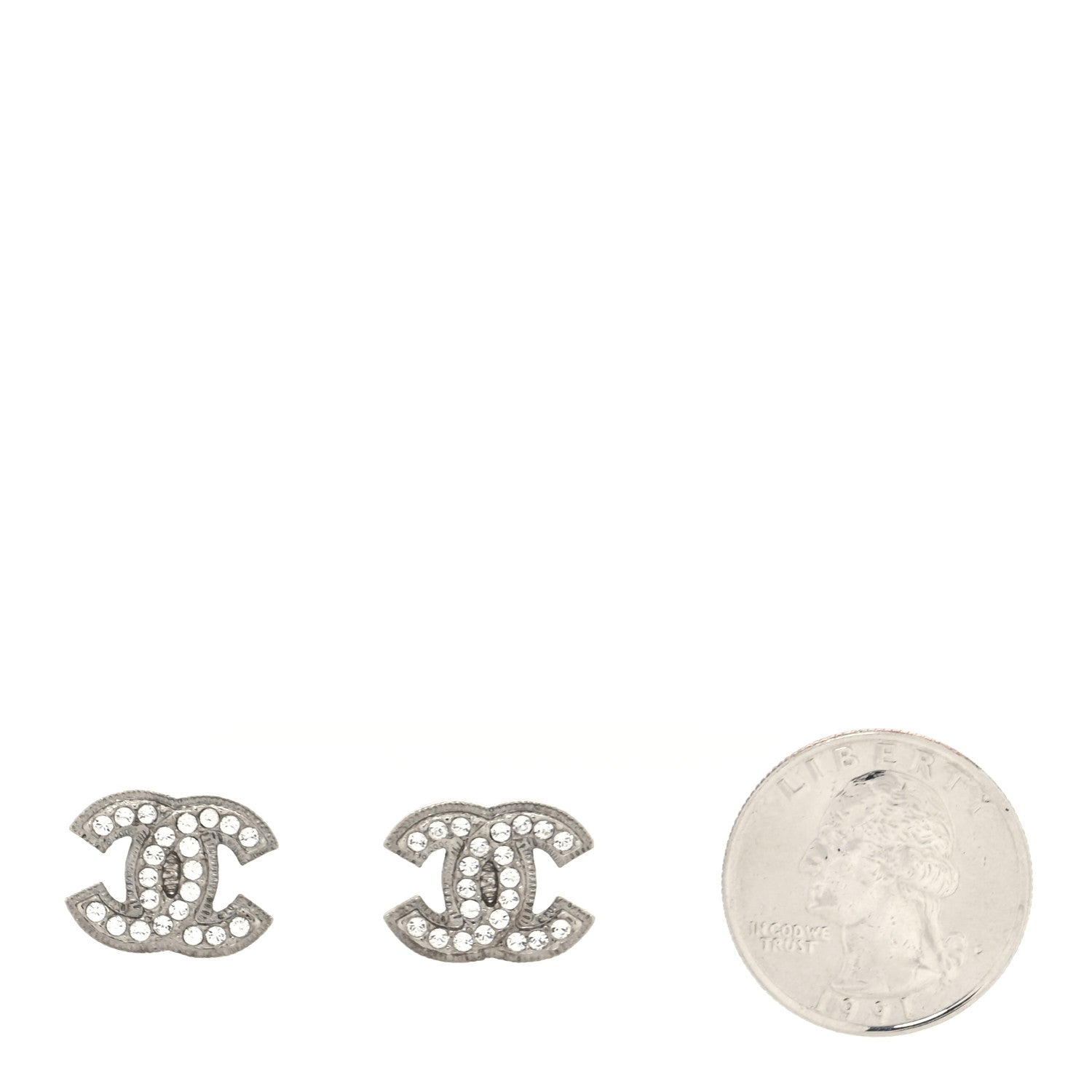 Chanel Crystal Mini CC Earrings Silver 2 of 5