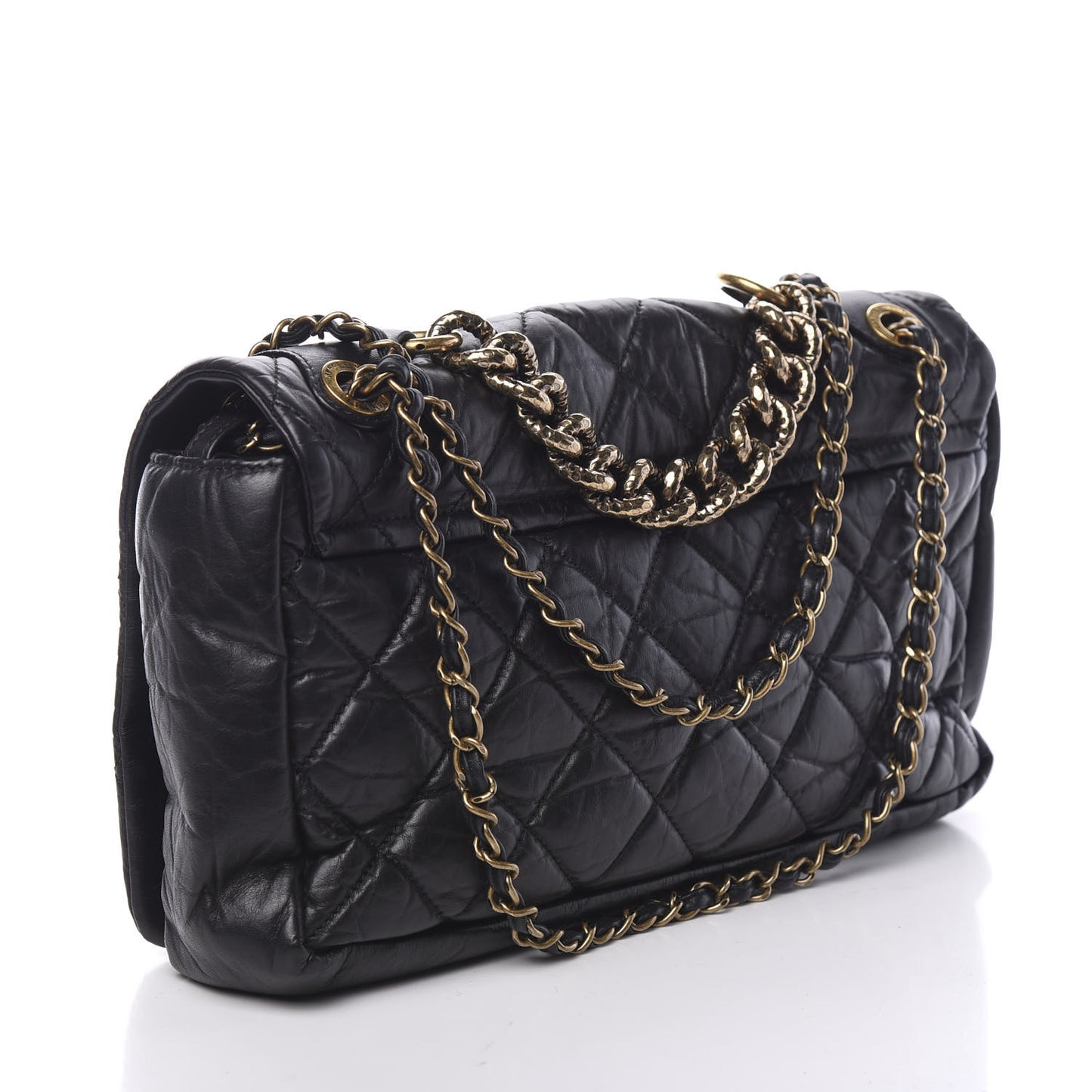 Aged Calfskin Quilted Medium Pondichery Flap Black