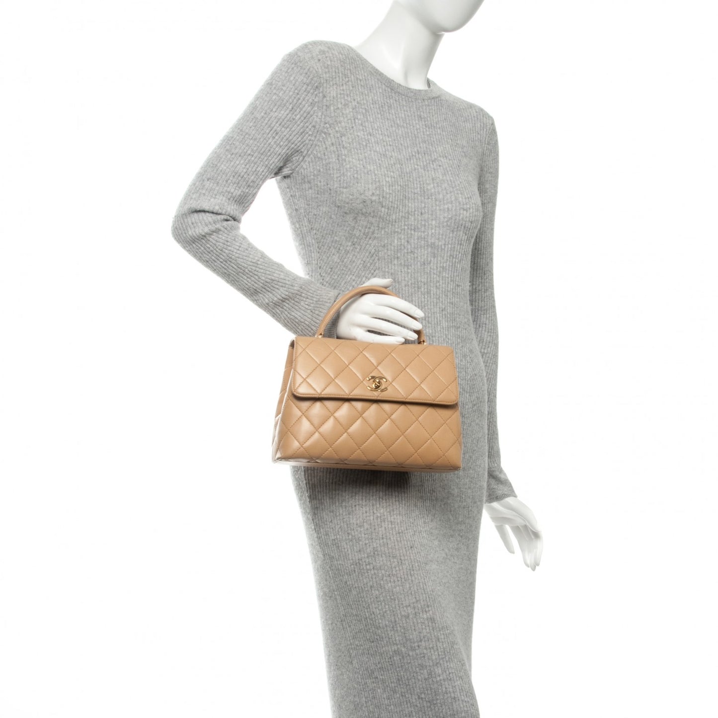 Lambskin Quilted Medium Kelly Flap Bag Beige