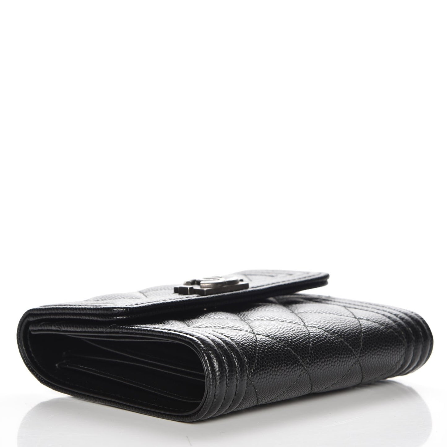 Caviar Quilted Compact Boy Wallet Black