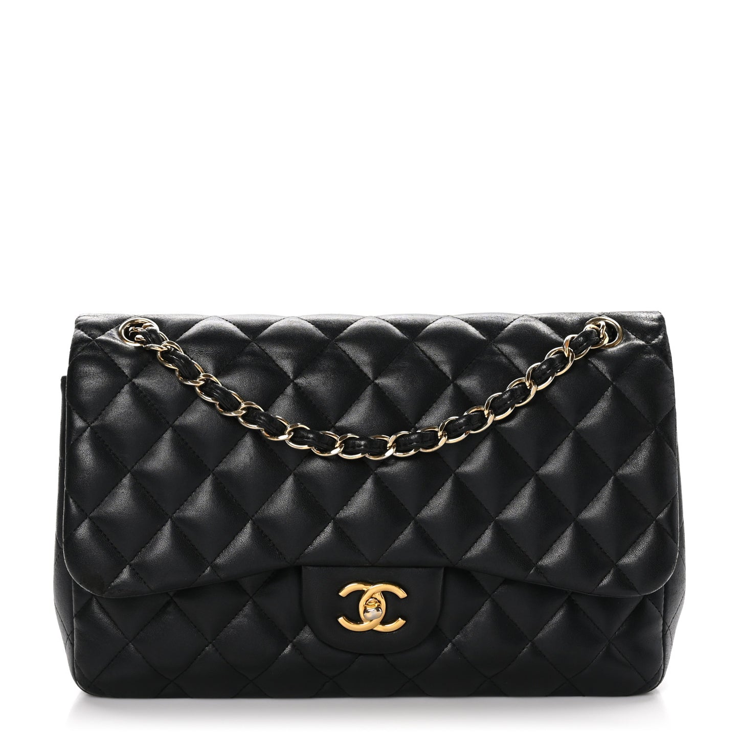 Lambskin Quilted Jumbo Double Flap Black