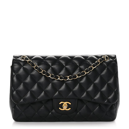 Chanel Lambskin Quilted Jumbo Double Flap Black 1 of 13