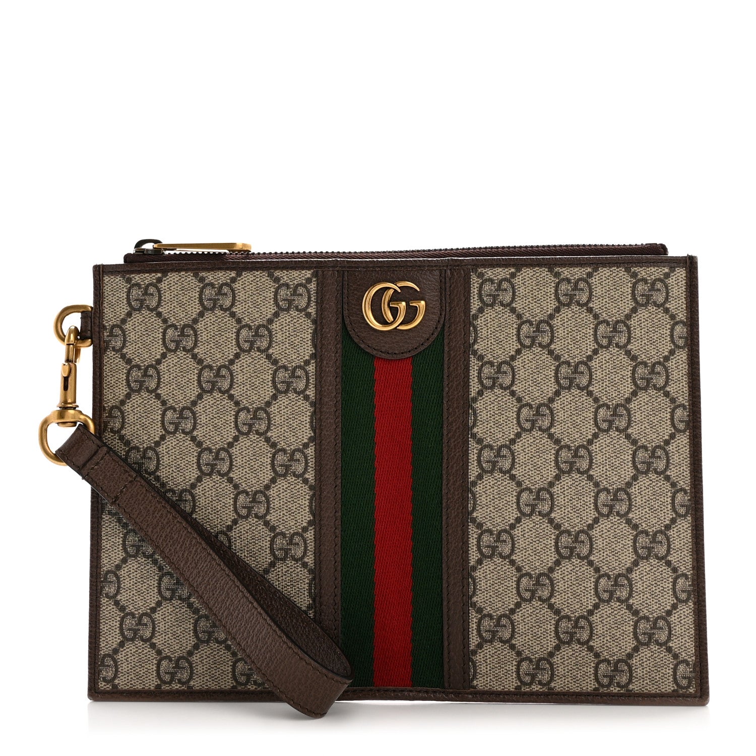 Gucci GG Supreme Monogram Web Ophidia Wristlet Pouch Brown 1 of 10