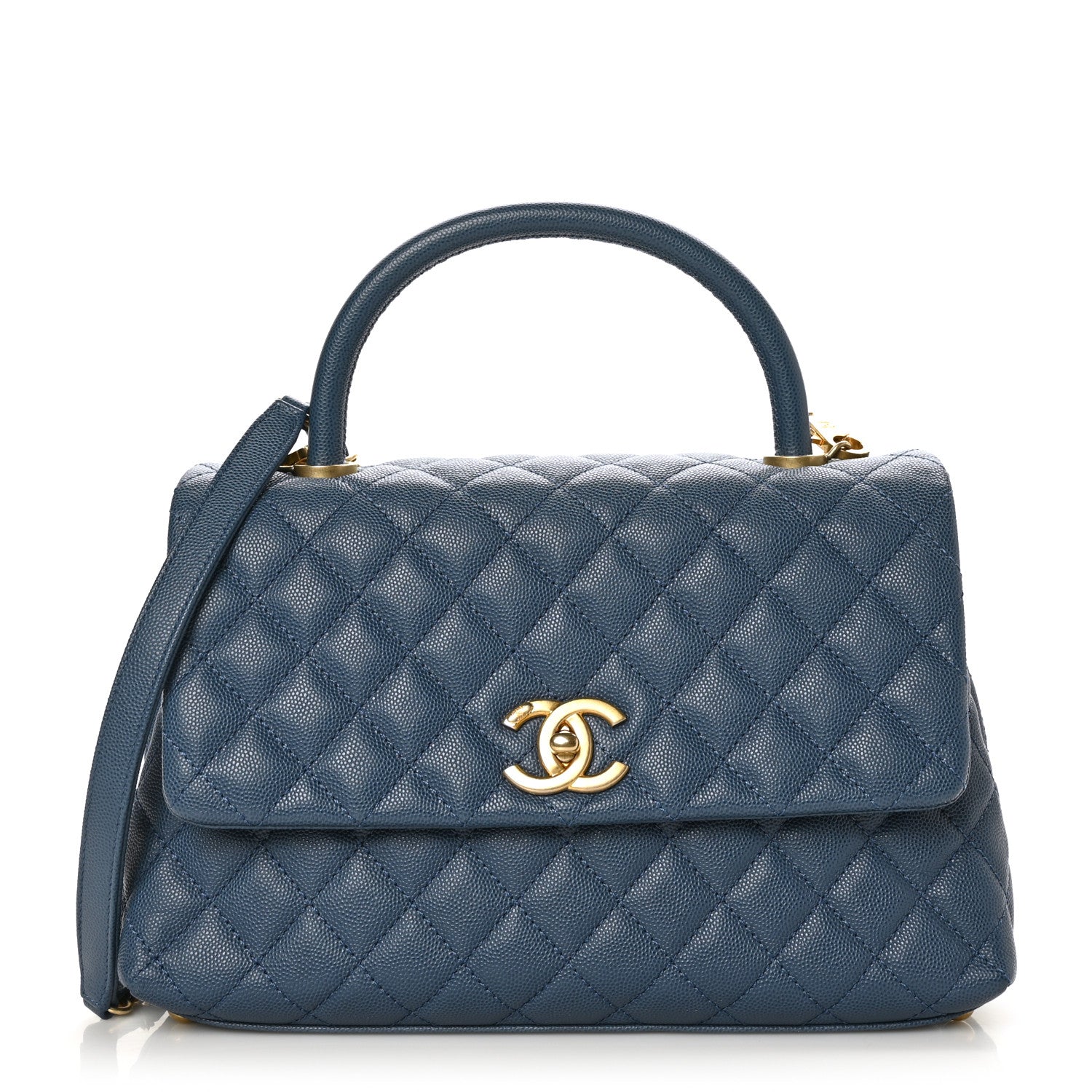 Chanel Caviar Quilted Small Coco Handle Flap Blue 1 of 10