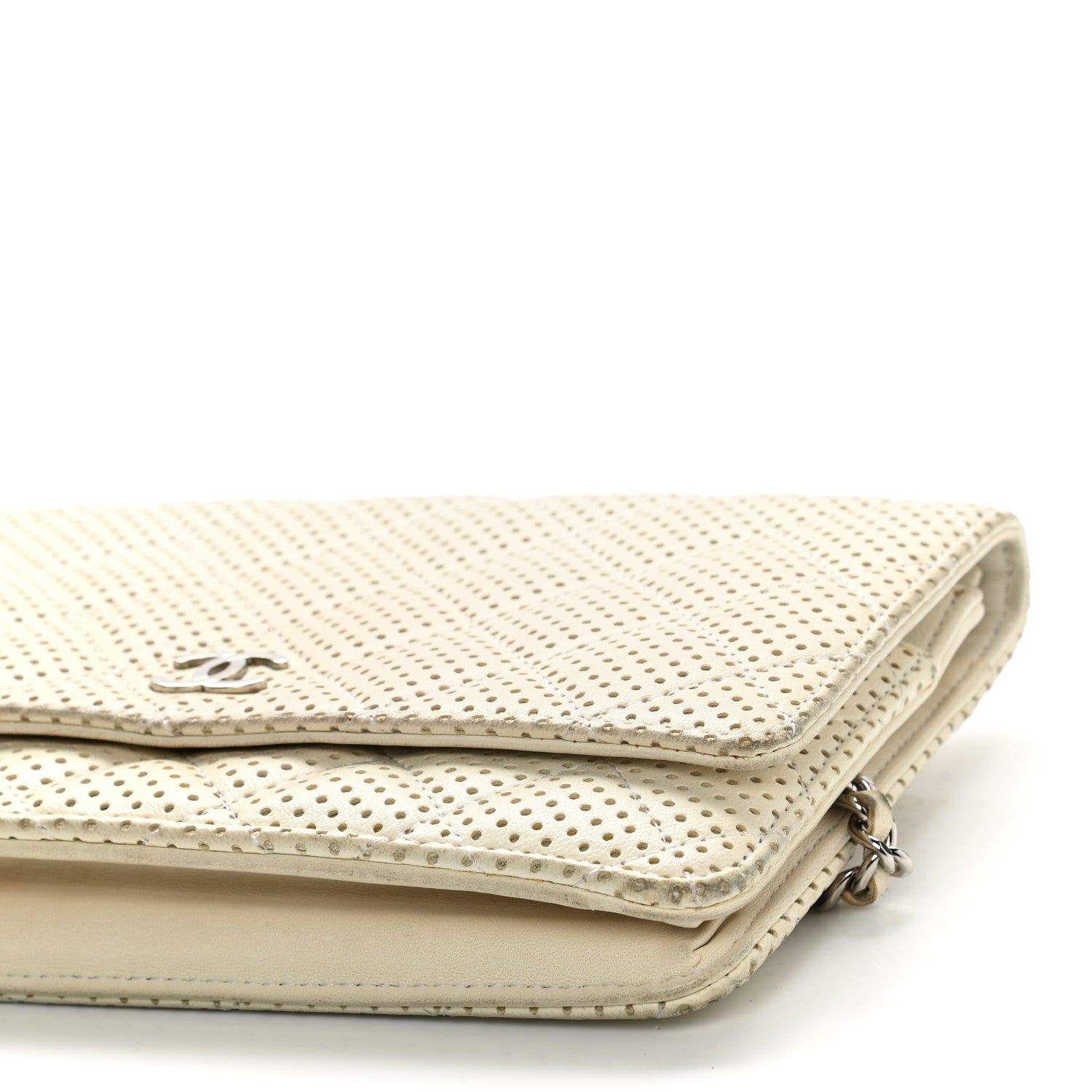 Chanel Perforated Lambskin Quilted Wallet On Chain WOC Beige 11 of 14