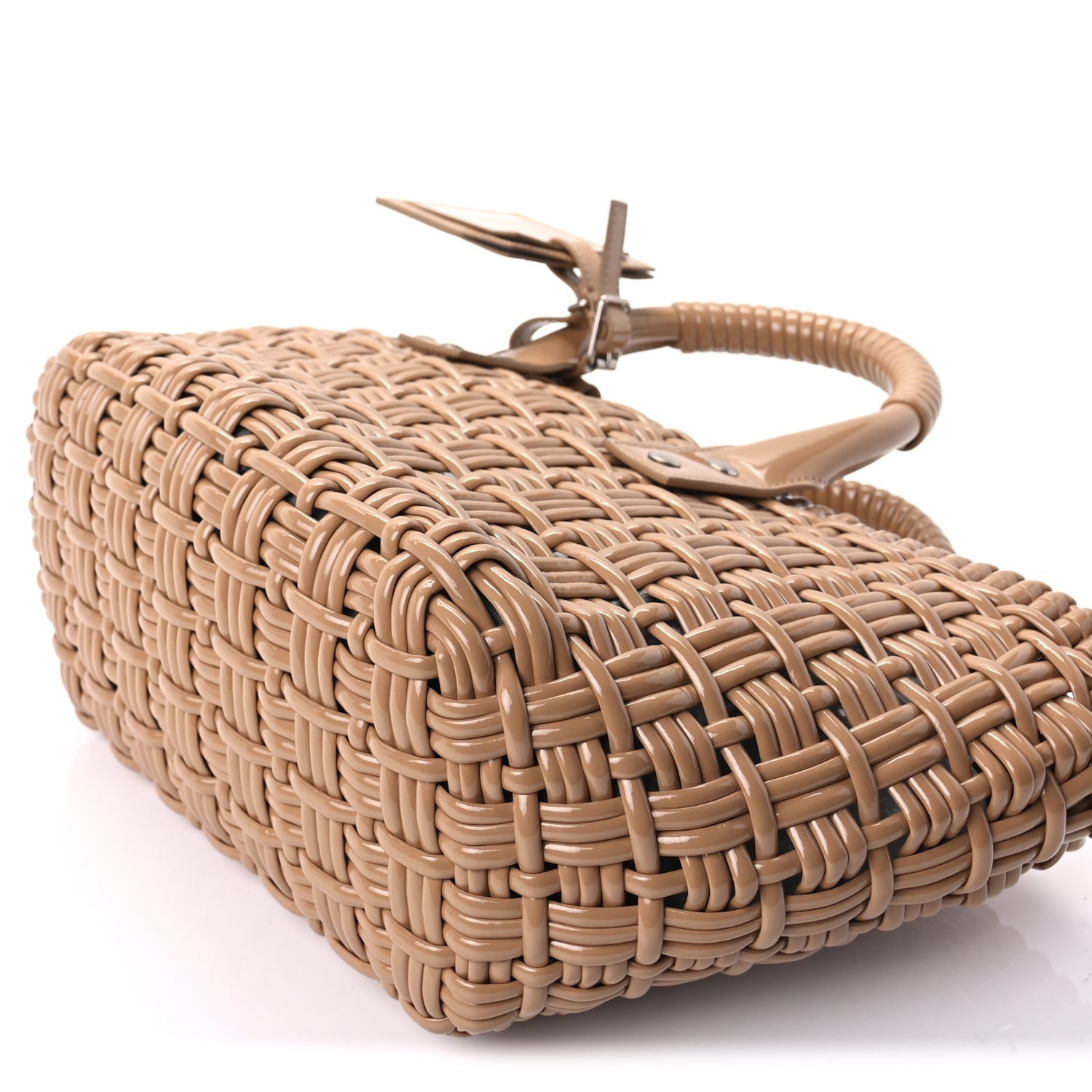 Balenciaga Varnished Faux Calfskin Braided XS Bistro Basket Beige 8 of 8
