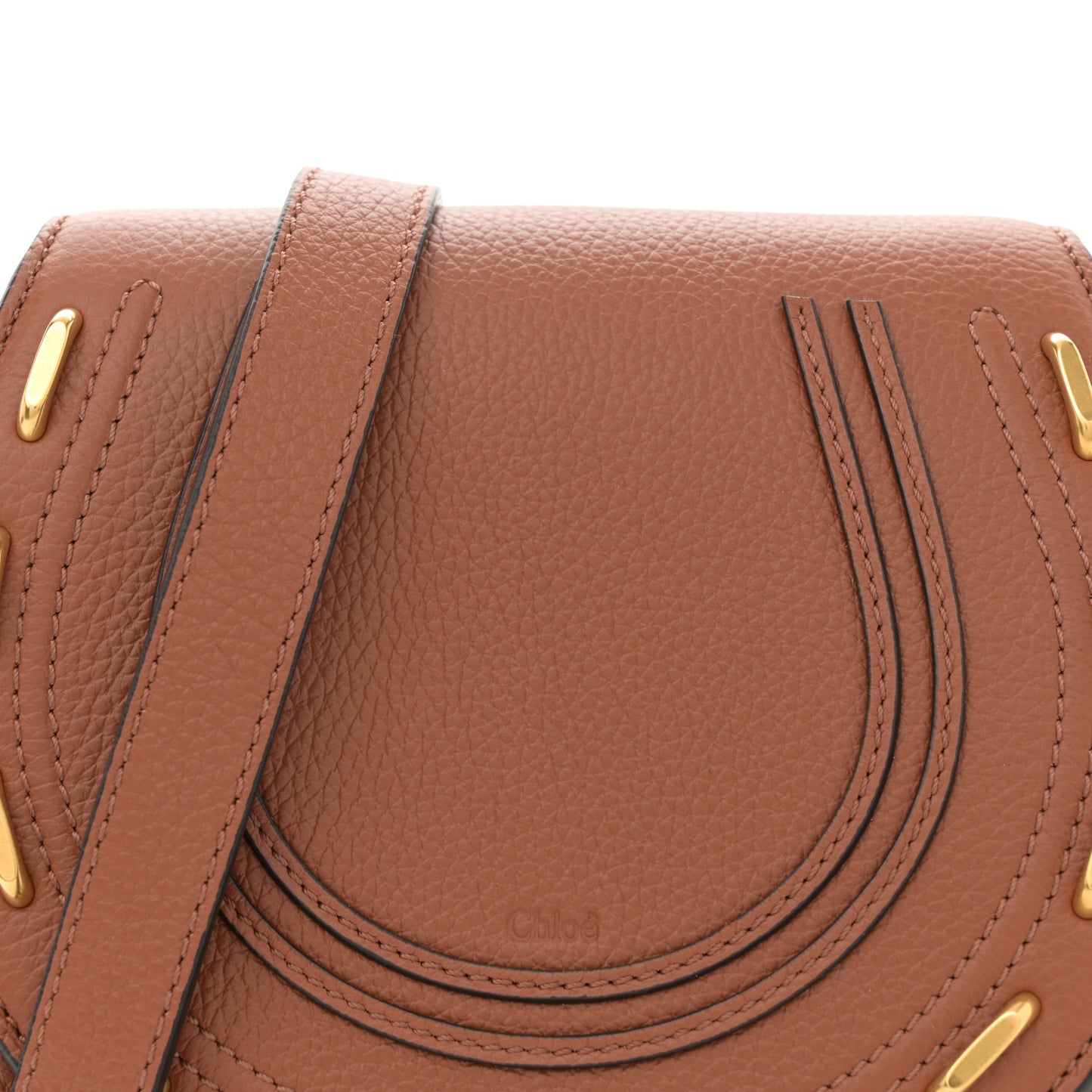 Grained Calfskin Studded Small Marcie Saddle Tan