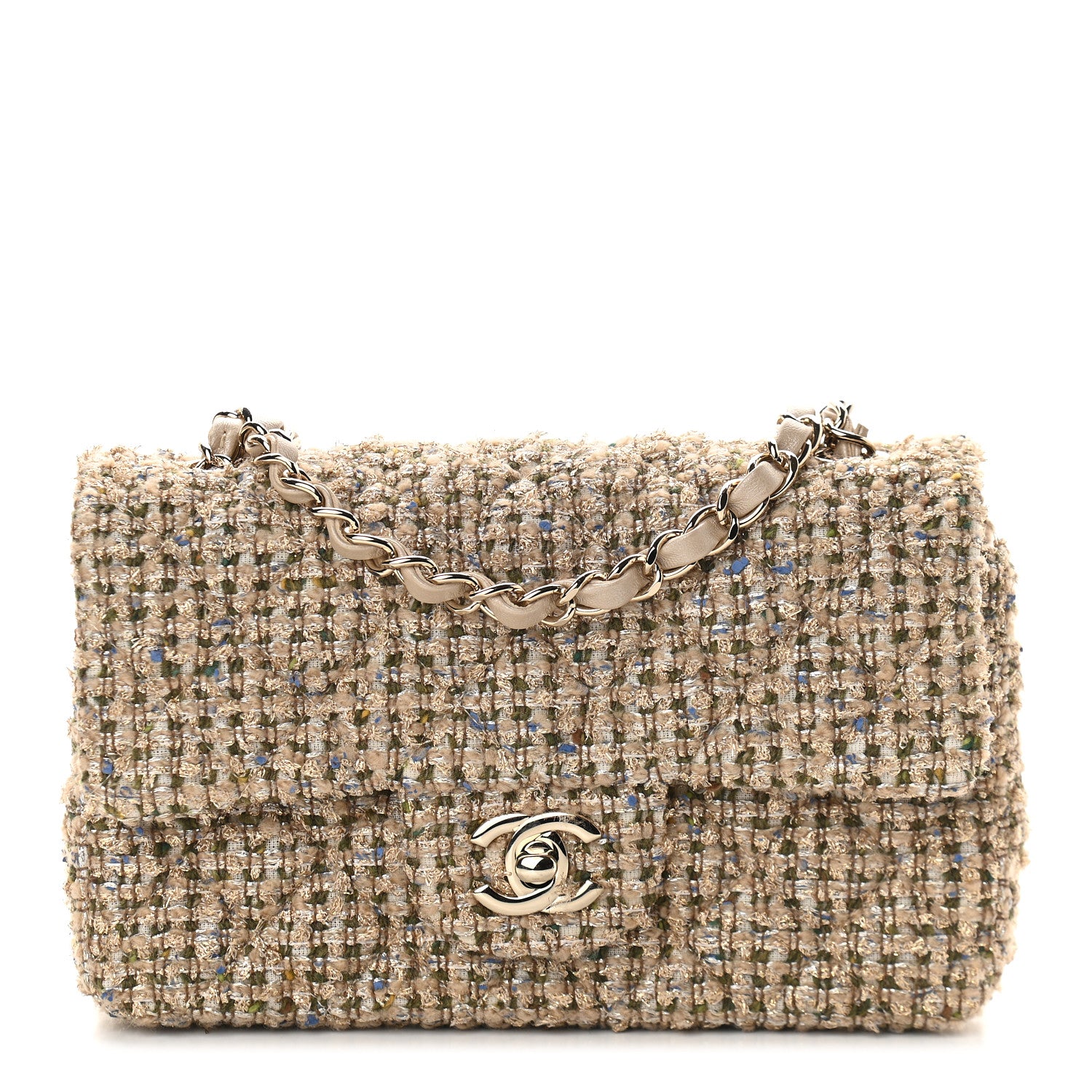 Chanel Tweed Quilted Mini Rectangular Flap Beige 1 of 9