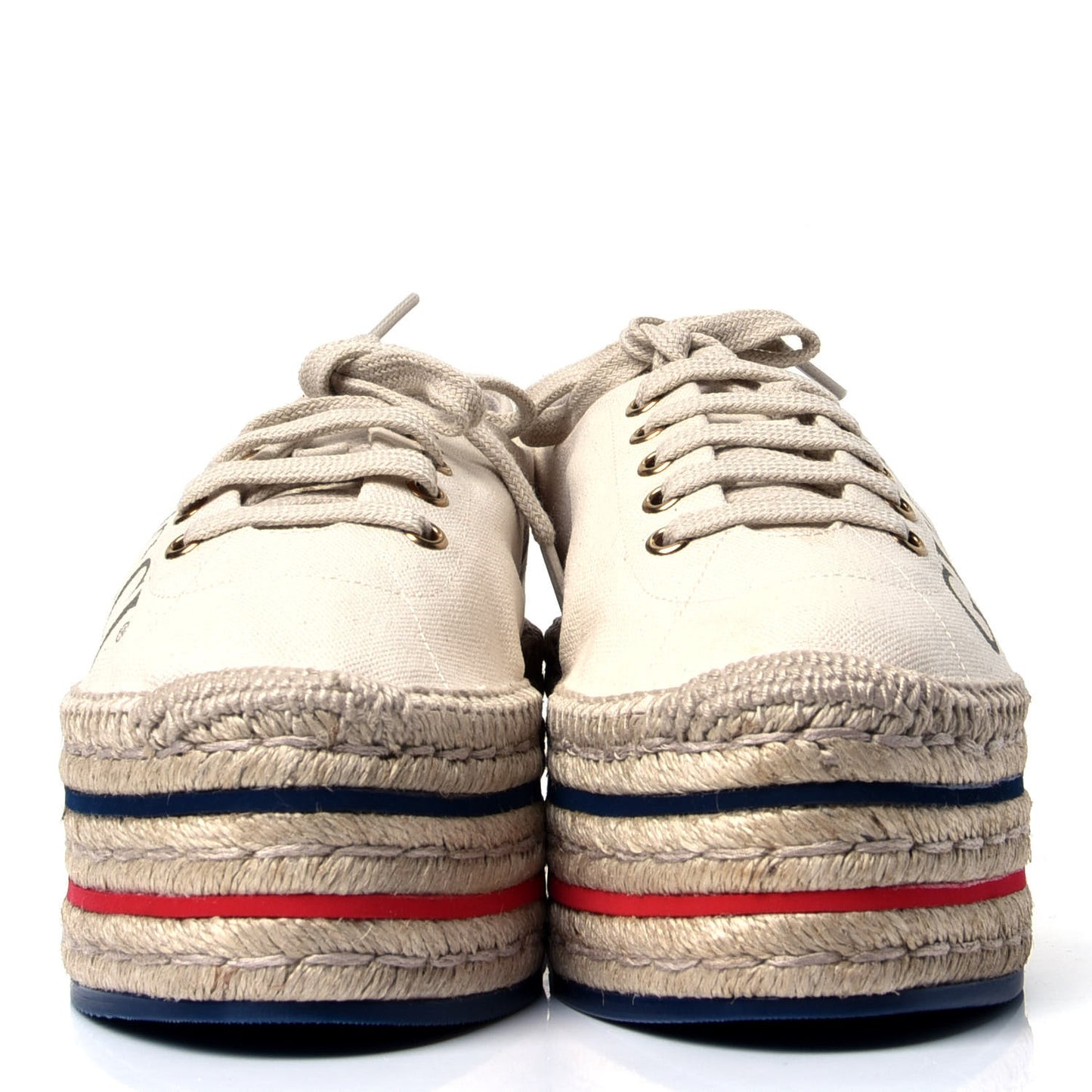 Canvas Logo Lace-Up Platform Espadrilles 40.5 Greggio Grege