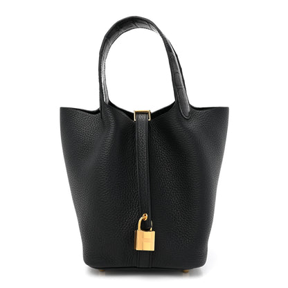 Hermes Taurillon Clemence Matte Alligator Picotin Lock Touch 18 PM Black 1 of 11
