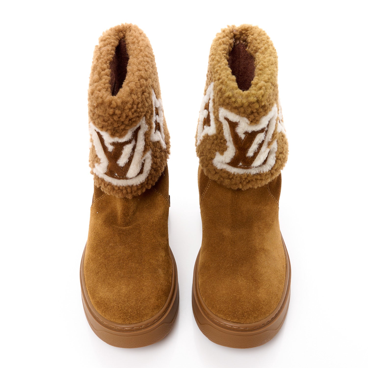 Louis Vuitton Suede Calfskin Shearling Snowdrop Flat Ankle Boot 37 Cognac 2 of 9