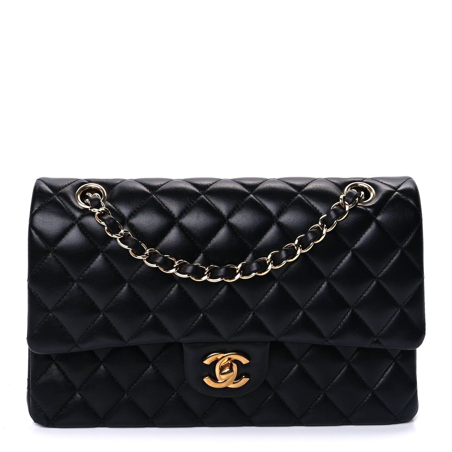 Lambskin Quilted Medium Double Flap  Black