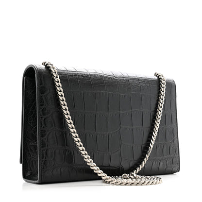 Saint Laurent Calfskin Crocodile Embossed Medium Classic Monogram Kate Tassel Satchel Black 3 of 7