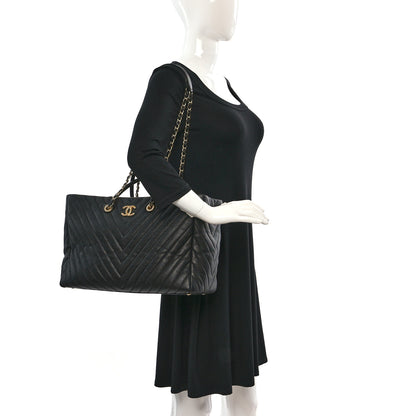 Chanel Caviar Chevron Large Coco Handle Shopping Tote Black 2 of 13