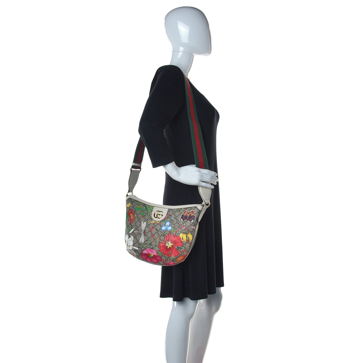 Gucci GG Supreme Monogram Flora Web Small Ophidia Half Moon Hobo White 2 of 12