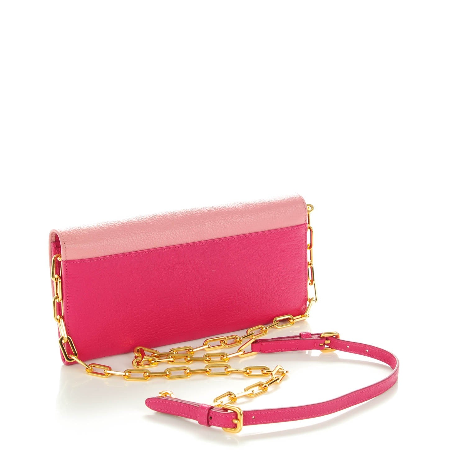 Miu Miu Goatskin Madras Bi-Color Wallet On Chain Rosa Peonia 3 of 8