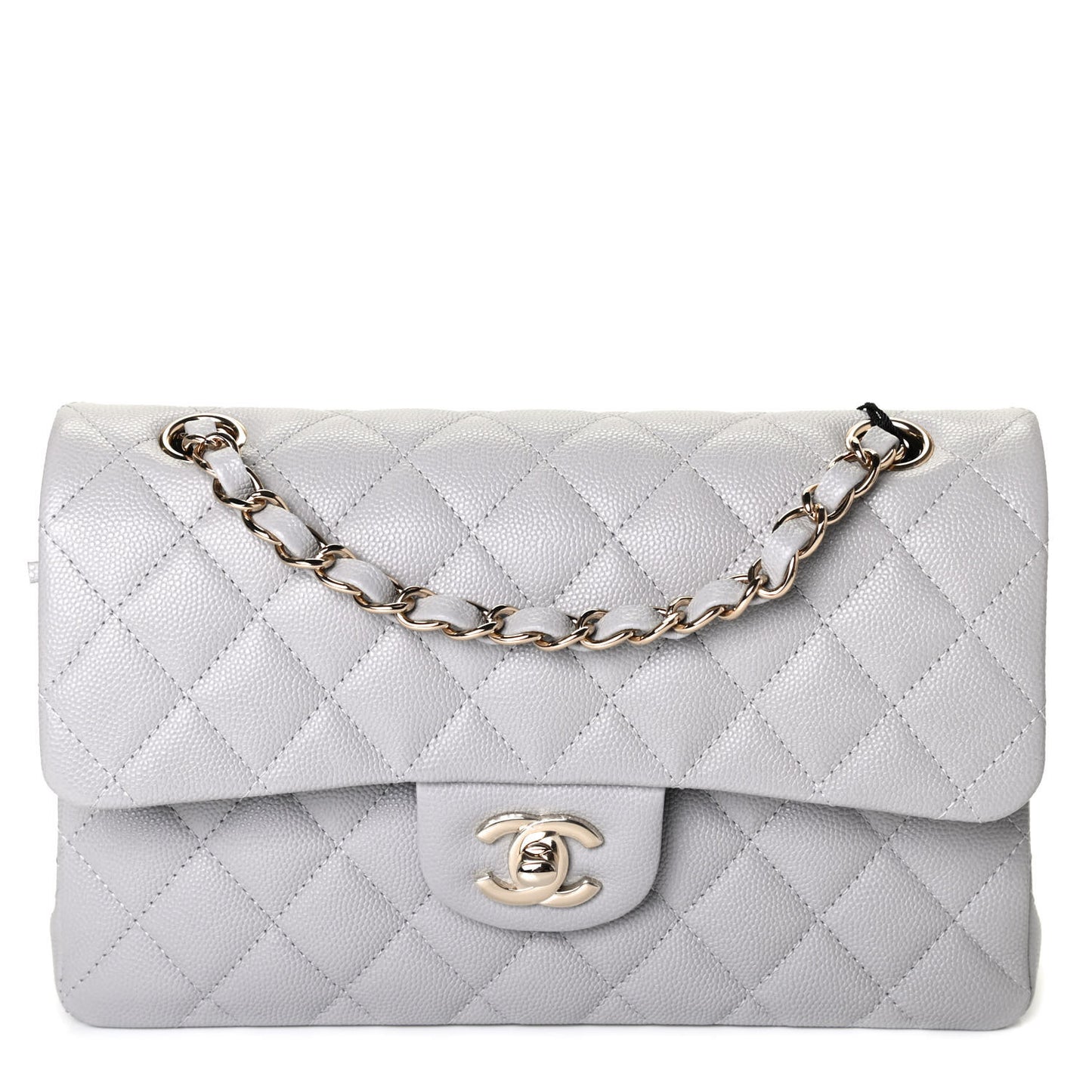 Caviar Quilted Small Double Flap Grey