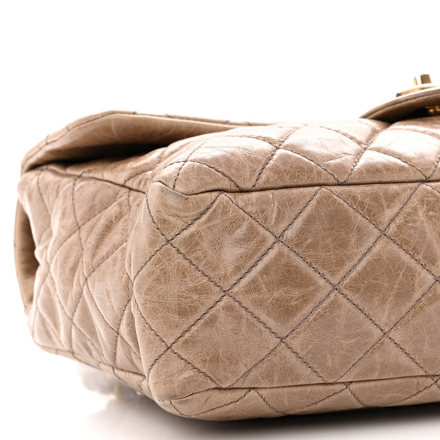 Glazed Calfskin Castle Rock Medium Flap Dark Beige