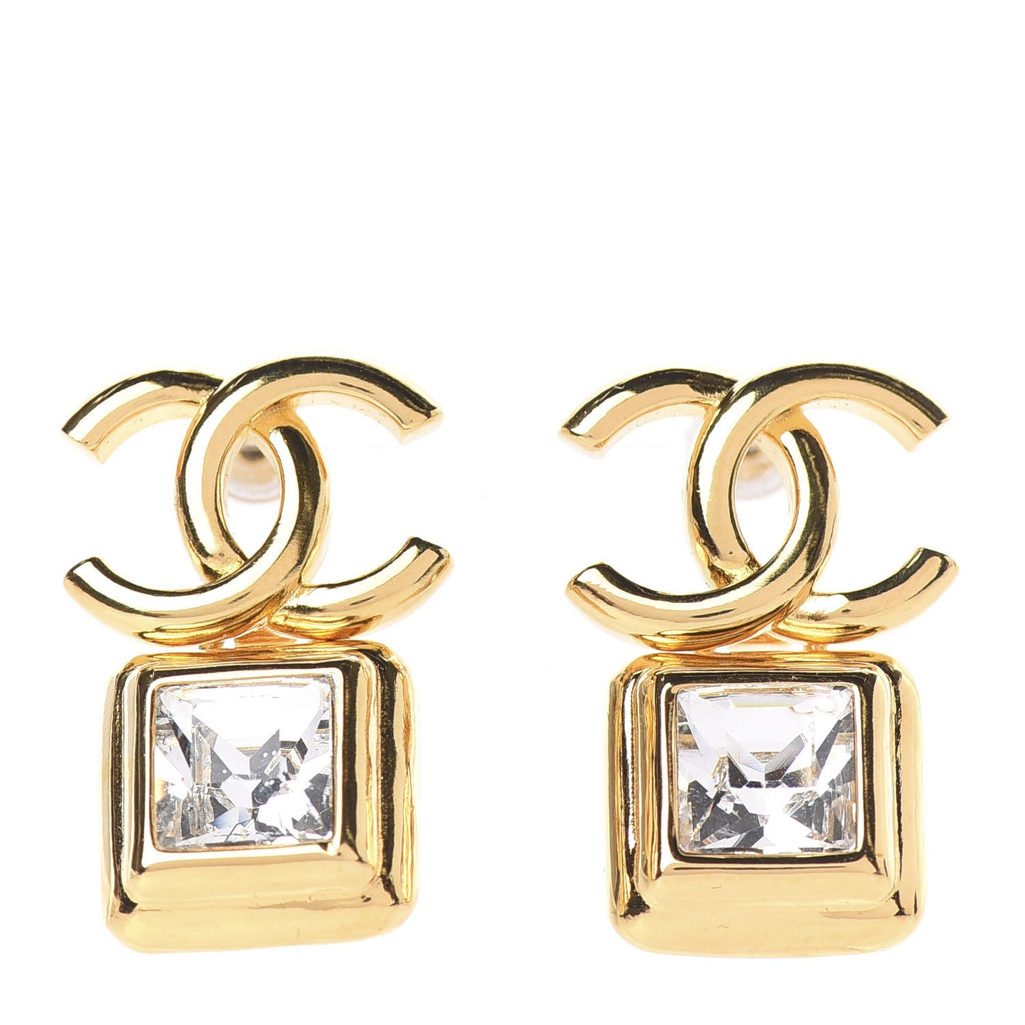 Large Crystal CC Drop Earrings Gold