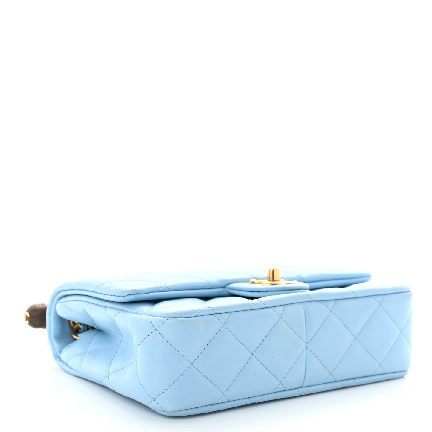 Lambskin Quilted Small Wenge Wood Flap Light Blue