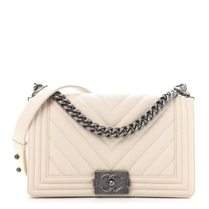 Chanel Caviar Chevron Quilted Medium Boy Flap Light Beige 1 of 10