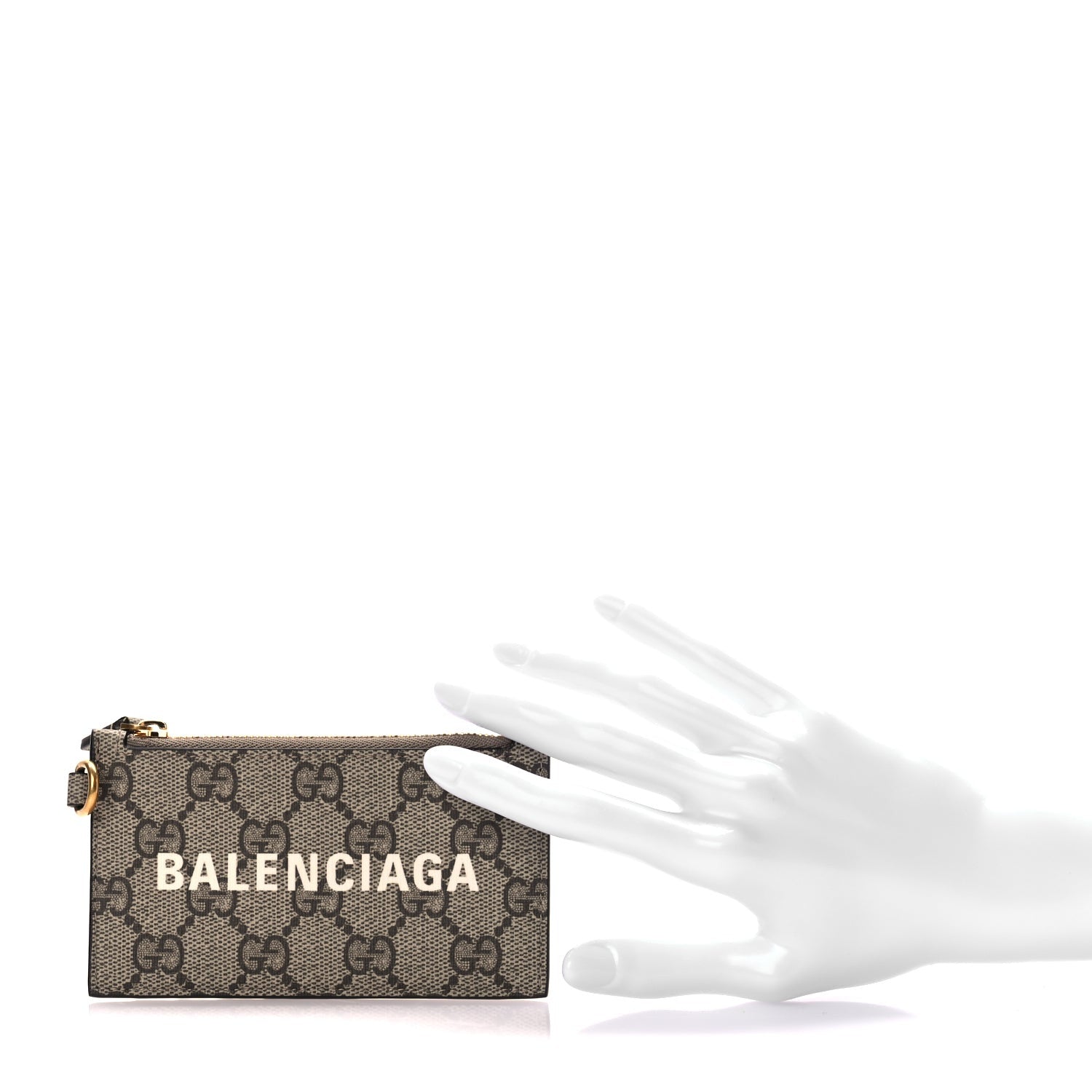 Gucci X BALENCIAGA GG Supreme Monogram Logo Card Case With Strap Beige Ebony 2 of 7