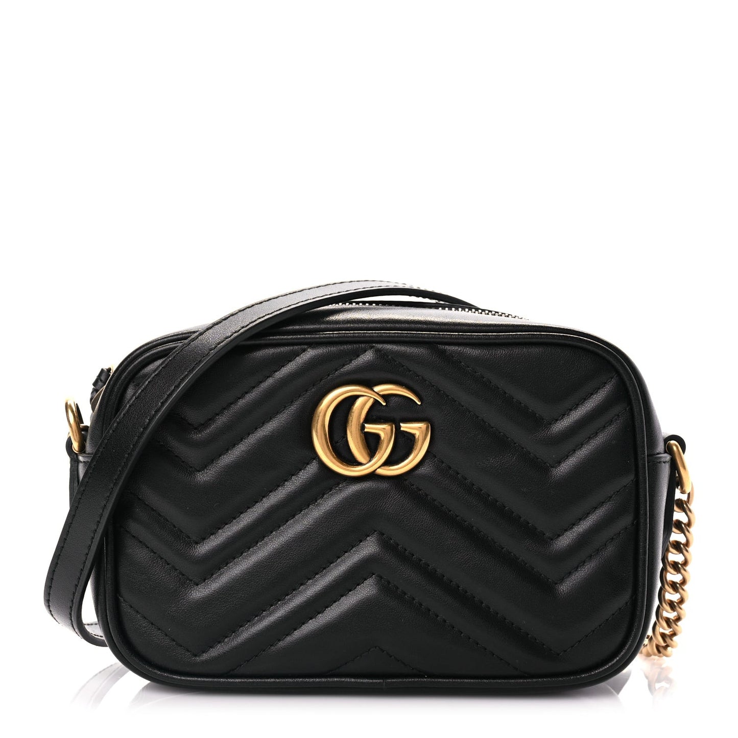 Calfskin Matelasse Mini GG Marmont Chain Shoulder Bag Black