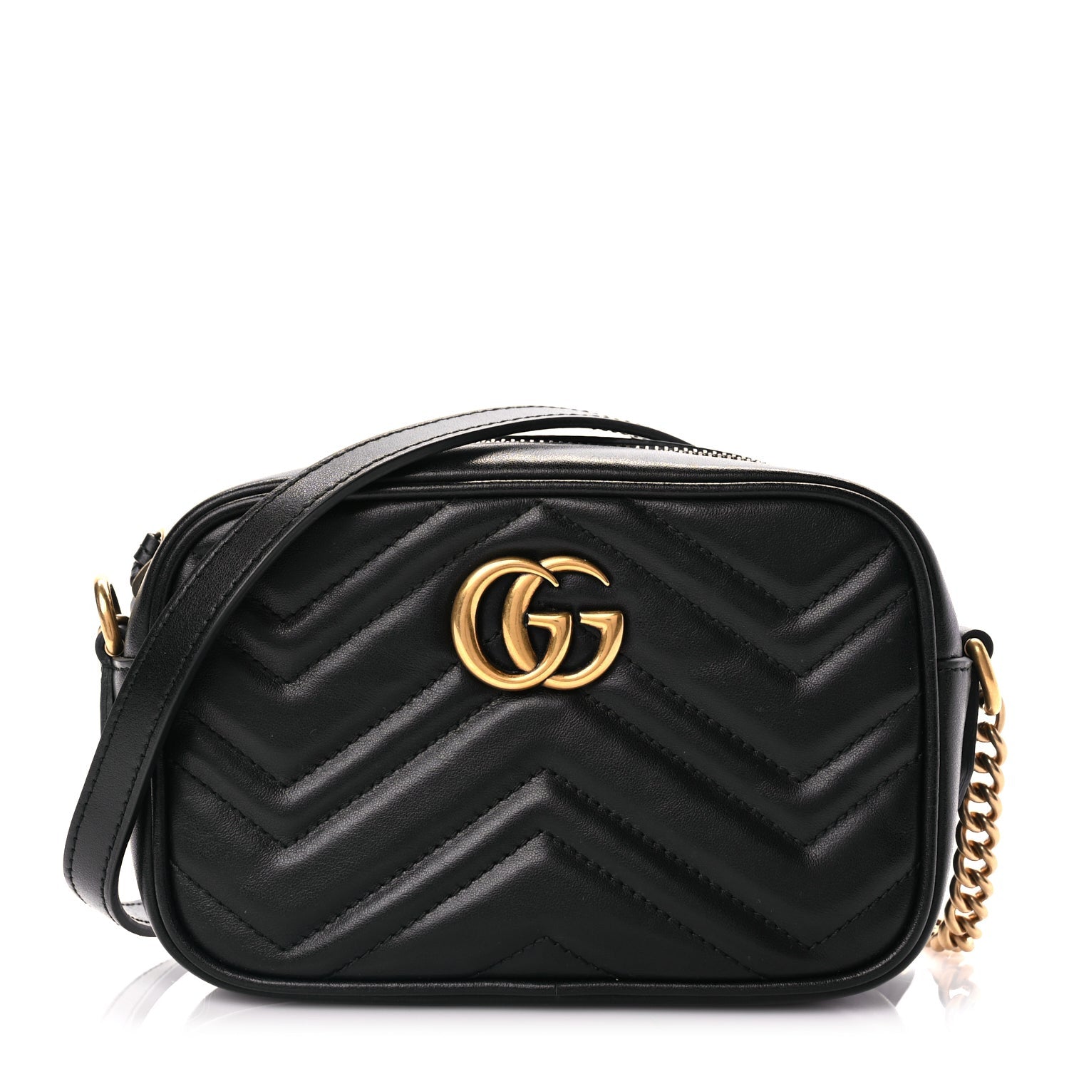 Gucci Calfskin Matelasse Mini GG Marmont Chain Shoulder Bag Black 1 of 7