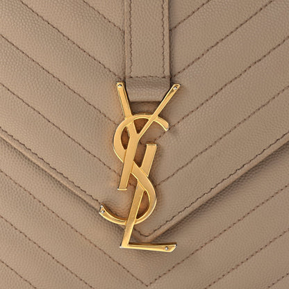 Saint Laurent Grain De Poudre Matelasse Chevron Large Monogram Satchel Dark Beige 7 of 11