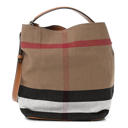 Burberry Canvas Mega Check Medium Ashby Hobo Saddle Brown 1 of 11