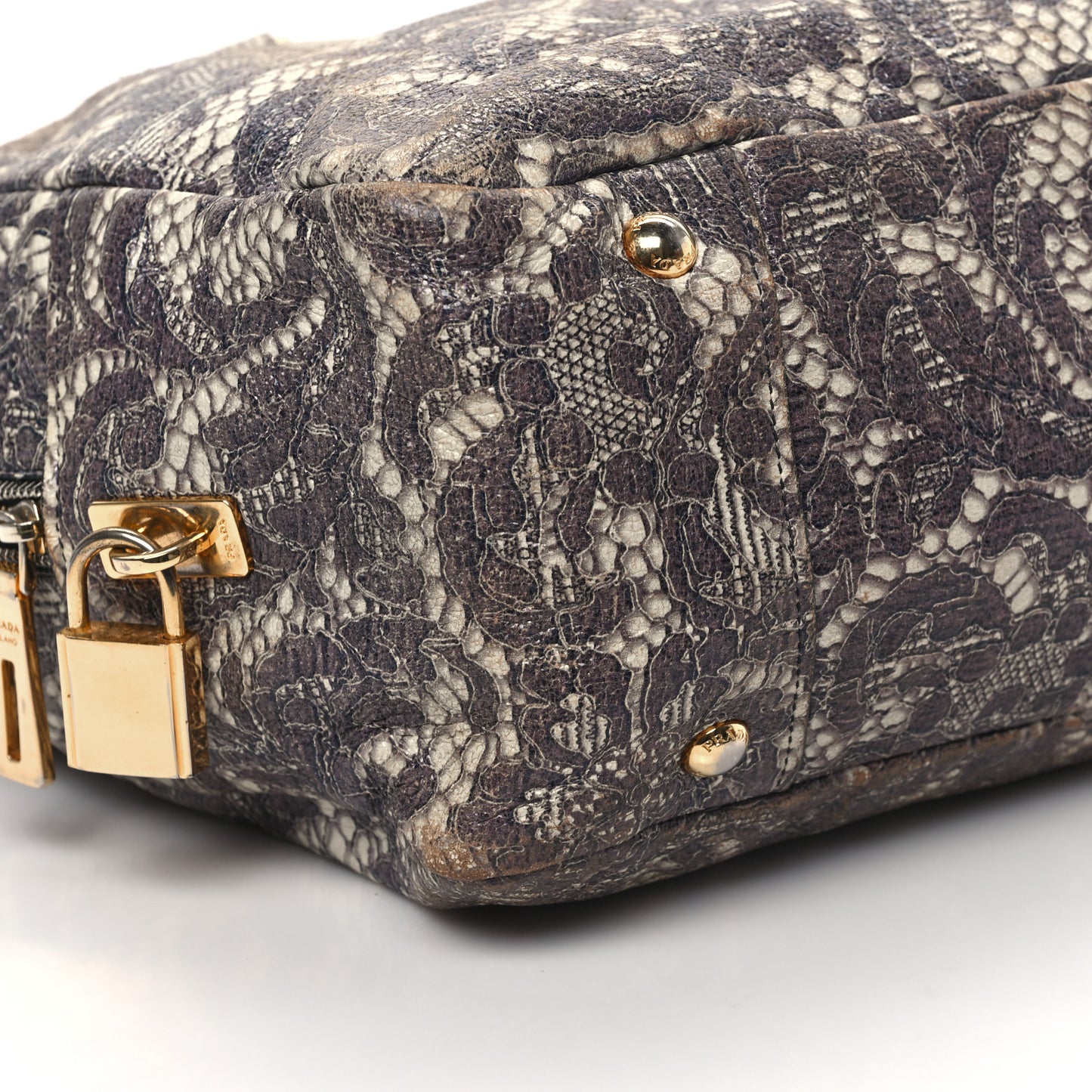 Cervo Lux Print Lace Bauletto Bag Talco