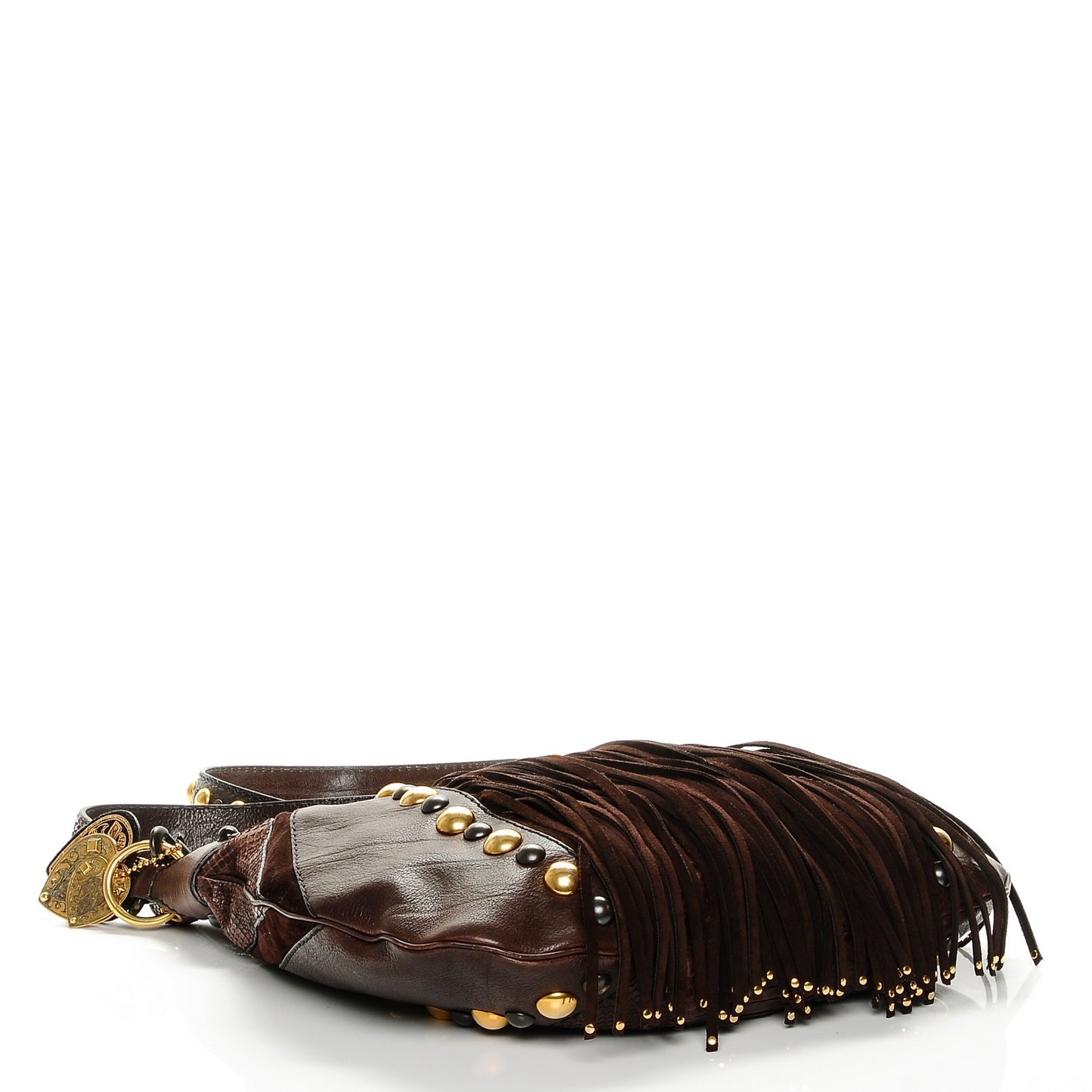 Calfskin Python Suede Fringe Babouska Hobo Brown