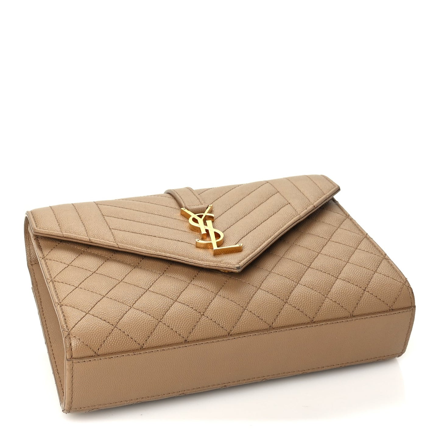Grain De Poudre Textured Mixed Matelasse Triquilt Medium Monogram Envelope Chain Bag Dark Latte