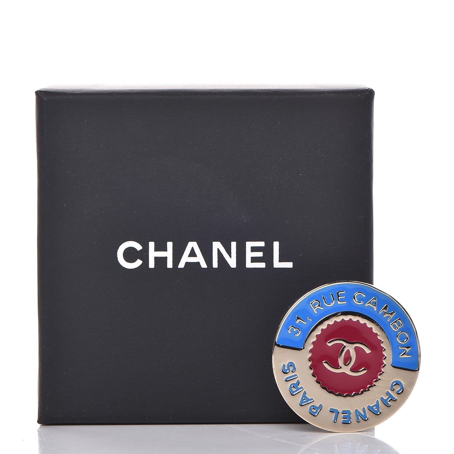 Chanel Enamel Rue Cambon CC Pin Brooch Blue Red Gold 5 of 5